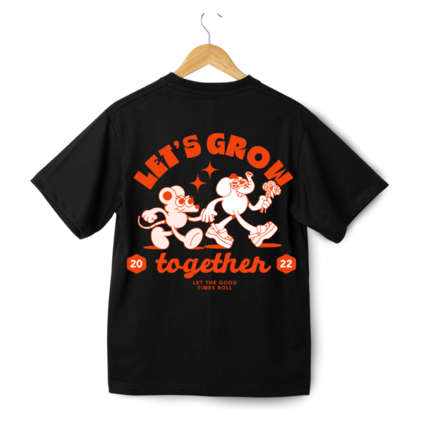 Let's Grow Together Round Neck Half Sleeve T-Shirt - Black