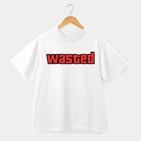 Wasted Round Neck Half Sleeve T-Shirt - White